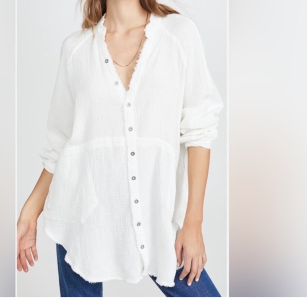 Free People We The Free Summer Daydream Buttondown Gauze XS Ivory Boho Casual - Picture 12 of 12